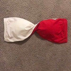 Red white twist bandeau swim top
